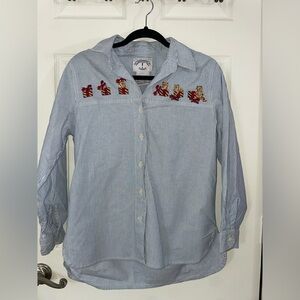 Vintage Solutions Blue Striped Shirt with Embroidered Kiittens in Box’s Small 🐈🎁